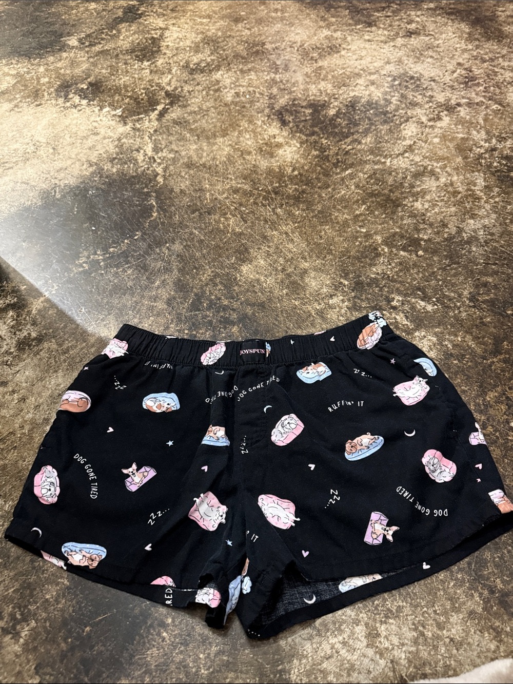 Black Sleep Shorts with Pink & Blue Puppy Print